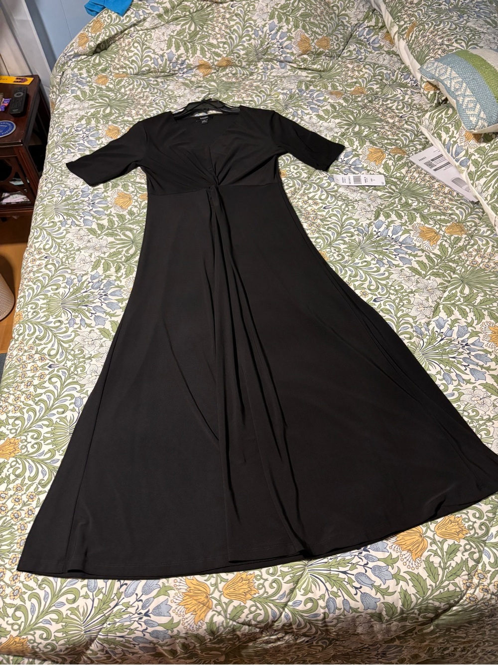 MSK Black V-Neck Midi Dress with Short Sleeves S - Picture 7 of 13